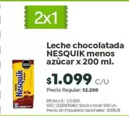 Nesquik - Leche chocolatada menos azúcar x 200 ml.
