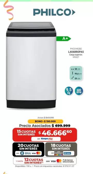 Philco - LAVARROPAS Carga superior