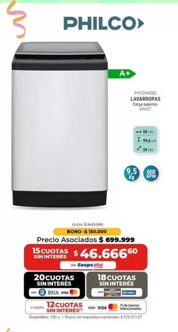Philco - LAVARROPAS Carga superior