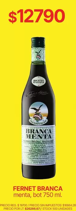 Fernet Branca - FERNET BRANCA menta, bot 750 ml.