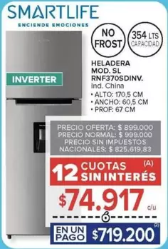 Smartlife - HELADERA MOD. SL RNF370SDINV.