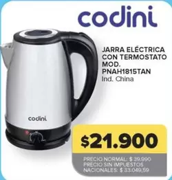 Codini - JARRA ELÉCTRICA CON TERMOSTATO MOD. PNAH1815TAN