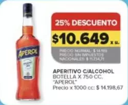 Aperol - APERITIVO C/ALCOHOL BOTELLA