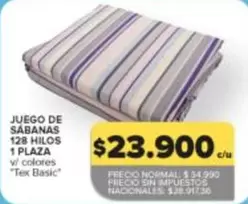 JUEGO DE SÁBANAS 128 HILOS 1 PLAZA