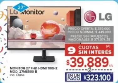 LG - Monitor 27" FHD HDMI 100Hz MOD. 27MS500 B