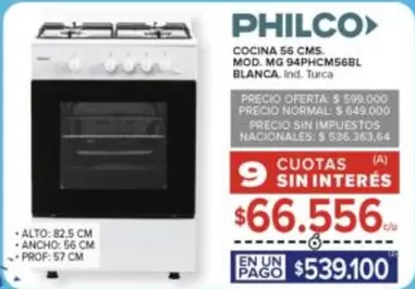 Philco - COCINA 56 CMS. MOD. MG 94PHCM56BL BLANCA