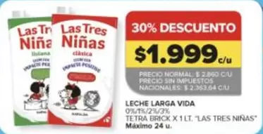 Las Tres Niñas - LECHE LARGA VIDA TETRA BRICK X 1LT