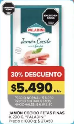 Paladini - Jamón Cocido Fetas Finas