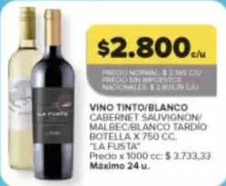 X$ - VINO TINTO/BLANCO CABERNET SAUVIGNON/MALBEC/BLANCO TARDIO