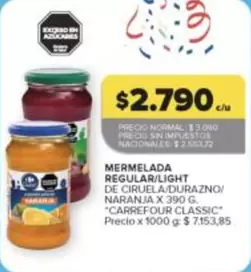 Carrefour - MERMELADA REGULAR/LIGHT DE CIRUELA/DURAZNO/NARANJA