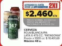 Patagonia - CERVEZA ROJA/BLANCA/IPA LATA