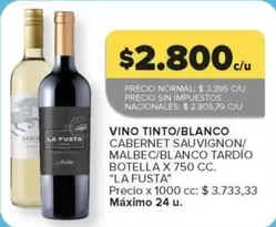 X$ - VINO TINTO/BLANCO CABERNET SAUVIGNON/MALBEC/BLANCO TARDIO