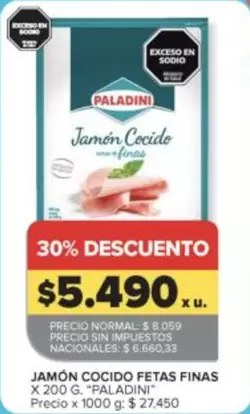 Paladini - Jamón Cocido Fetas Finas