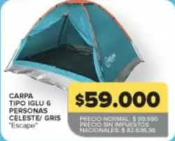 Escape - CARPA TIPO IGLU 6 PERSONAS CELESTE/ GRIS