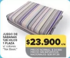 JUEGO DE SÁBANAS 128 HILOS 1 PLAZA