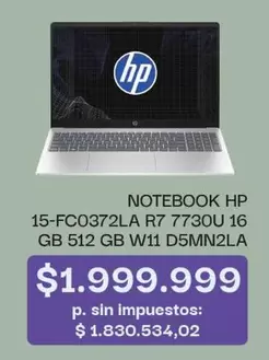 HP - NOTEBOOK 15-FC0372LA R7 7730U 16 GB 512 GB W11 D5MN2LA