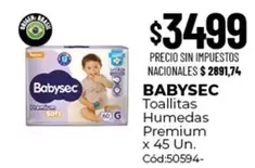 Babysec - Toallitas Húmedas Premium x 45 Un. Cód:50594