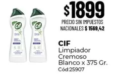 Cif - Limpiador Cremoso Blanco x 375 Gr. Cód:25907