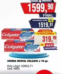 Colgate - CREMA DENTAL COLGATE x 70 gr. Cod: 4905