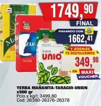 Suave - YERBA MAÑANITA-TARAGUI-UNION X500 GR