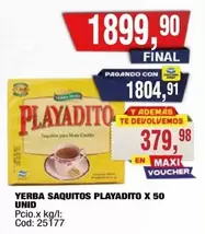Playadito - YERBA SAQUITOS PLAYADITO X 50 UNID