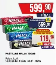 Halls - PASTILLAS HALLS TODAS Cod: 5643-14737-5641-5645