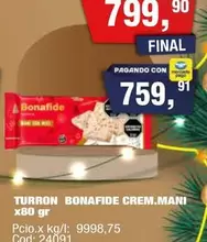 Bonafide - TURRON BONAFIDE CREM.MANI x80 GR