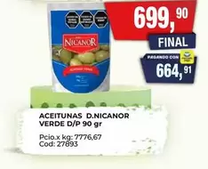 ACEITUNAS D.NICANOR VERDE D/P 90 gr