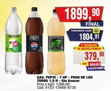 Pepsi - GAS. PEPSI - 7 UP - PASO DE LOS TOROS 1,5 lt - Sin Azucar