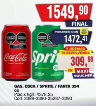 Coca cola - GAS. COCA / SPRITE / FANTA 354 cc