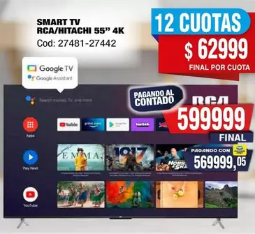 Google - SMART TV RCA/HITACHI 55" 4K Cod: 27481-27442