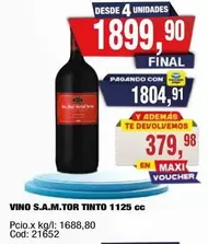 VINO S.A.M.TOR TINTO 1125 cc