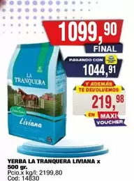 La Tranquera - YERBA LA TRANQUERA LIVIANA x 500 gr.