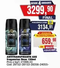Axe - ANTITRANSPIRANTE AXE fragancias finas 150ml Cod: 28152-28153-28356-24055