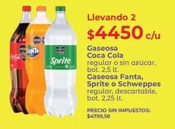 Coca cola - Gaseosa regular o sin azúcar, bot. 2,5 lt. / Gaseosa regular, descartable, bot. 2,25 lt.