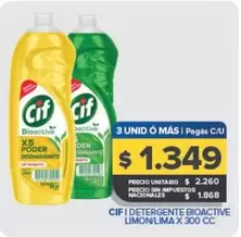 Cif - Detergente Bioactive Limon/Lima X 300 Cc