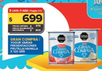 Gran Compra - Yogur Varias Presentaciones Frutilla/Vainilla