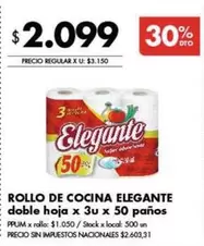 Elegante - ROLLO DE COCINA doble hoja x 3u x 50 paños