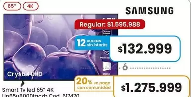 Samsung - Smart TV led 65" 4K Un65u8000faczb Cod. 617470