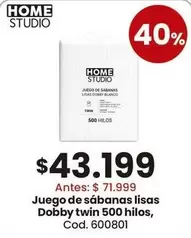 Juego de sábanas lisas Dobby twin 500 hilos, Cod. 600801