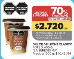 La Serenísima - Dulce de Leche Clásico Pote X 400 G.