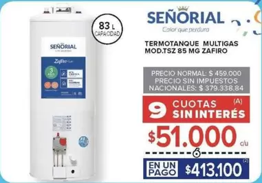 Señorial - TERMOTANQUE MULTIGAS MOD.TSZ 85 MG ZAFIRO