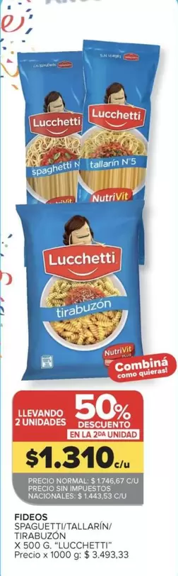 Lucchetti - Fideos Spaguetti/Tallarin/Tirabuzón