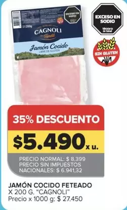 Cagnoli - Jamón Cocido Feteado