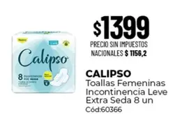 Calipso - Toallas Femeninas Incontinencia Leve Extra Seda 8 un Cód:60366