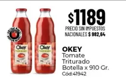 Okey - Tomate Triturado Botella x 910 Gr. Cód:41942