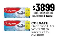 Colgate - Dentífrico Ultra White 90 Gr. Pack x 2 Un. Cód:40287