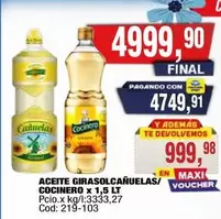 cañuelas - ACEITE GIRASOLCANUELAS/COCINERO 1,5 LT