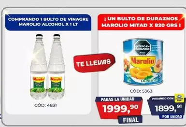 Marolio - 1 Bulto de Vinagre Alcohol x 1 LT CÓD: 4831