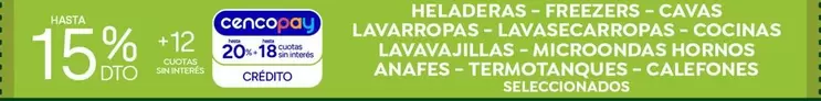 HELADERAS - FREEZERS - CAVAS LAVARROPAS - LAVASECARROPAS - COCINAS LAVAVAJILLAS - MICROONDAS HORNOS ANAFES - TERMOTANQUES - CALEFONES SELECCIONADOS